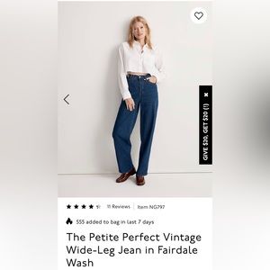 Madewell petite perfect vintage wide leg jean 31 fairdale wash new with tags nwt